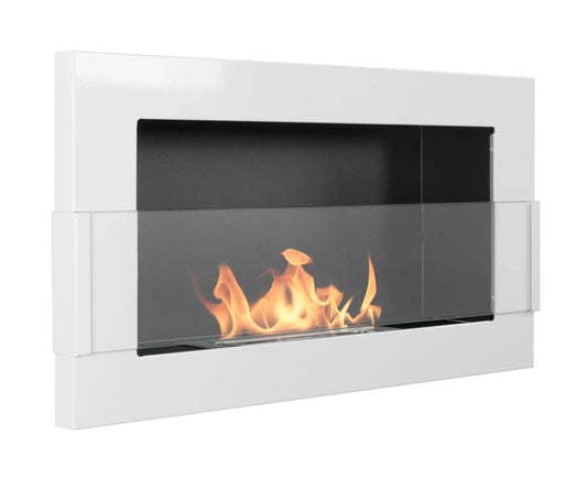 Biofireplace hanging with glass 650x400 white gloss