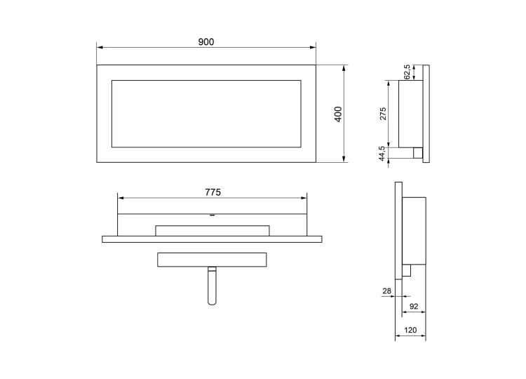 Biofireplace hanging 900x400 black structural matte