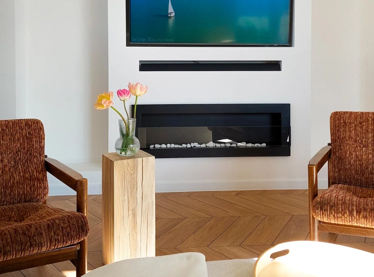 Biofireplace hanging with glass 1200x400 black structural matte