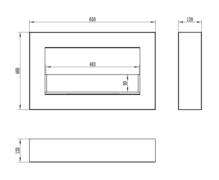 Biofireplace hanging with glass 650x400 BOX