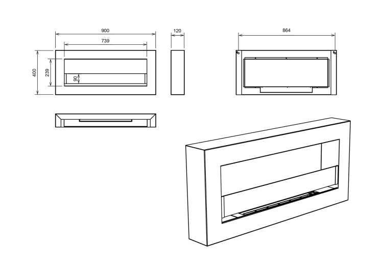 Biofireplace hanging with glass 900x400 Box