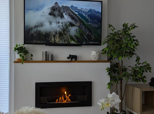 Biofireplace hanging with glass 900x400 Slim black structural matte