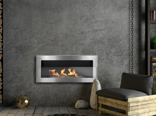Biofireplace hanging with glass 900x400 inox-silver