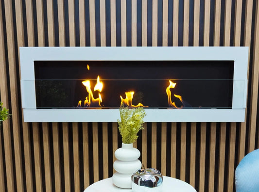 Biofireplace hanging with glass 1200x400 white gloss