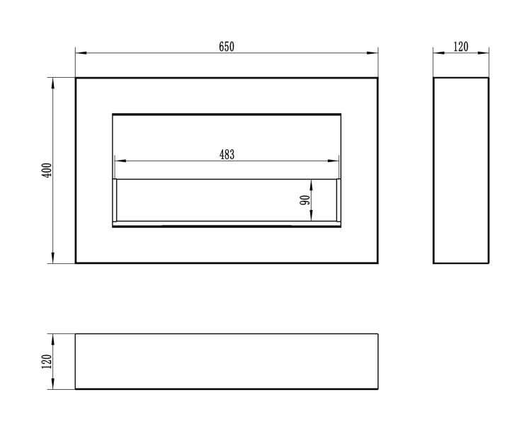 Biofireplace hanging with glass 650x400 BOX